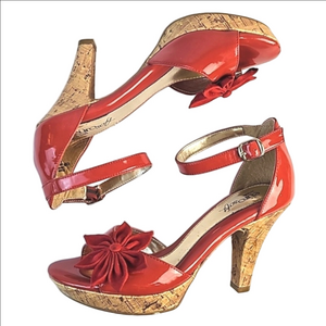 Eurosoft by Sofft Patent Leather Coral Flower Open Toe Ankle Strap Heeled Sandal